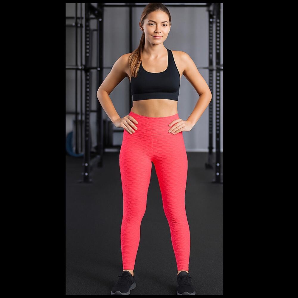 New Mix Neon Coral Textured Scrunch Leggings Honeycomb Butt Lift Yoga Pants NEW